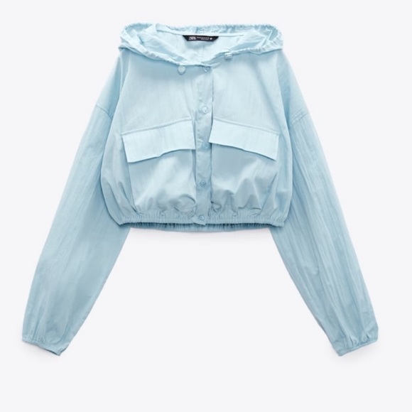 NewZara Pockets Buttons  Light Blue Hoodie jacket - Picture 8 of 16